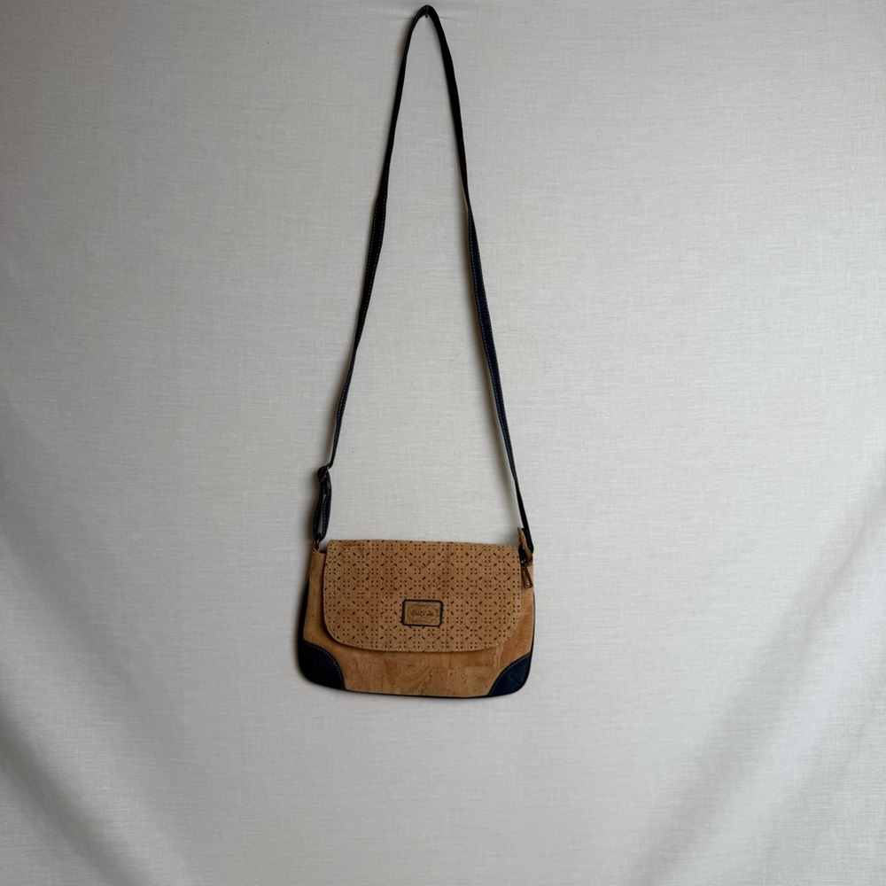 BriLi Joi Cork Crossbody Bag with Navy Blue Accents - Excellent Condition